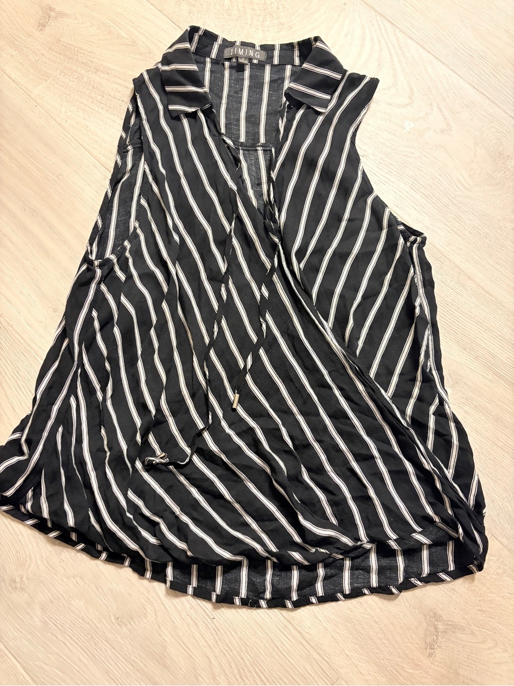 Mango Black and White Striped Sleeveless Wrap Camisole